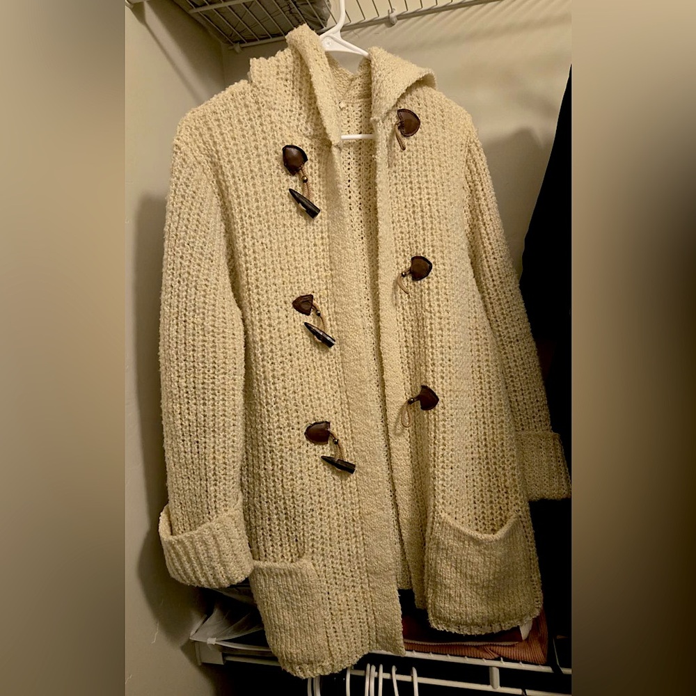 1960s Joseph Magnin Vintage Wool Cardigan Sweater, Horn Buckle